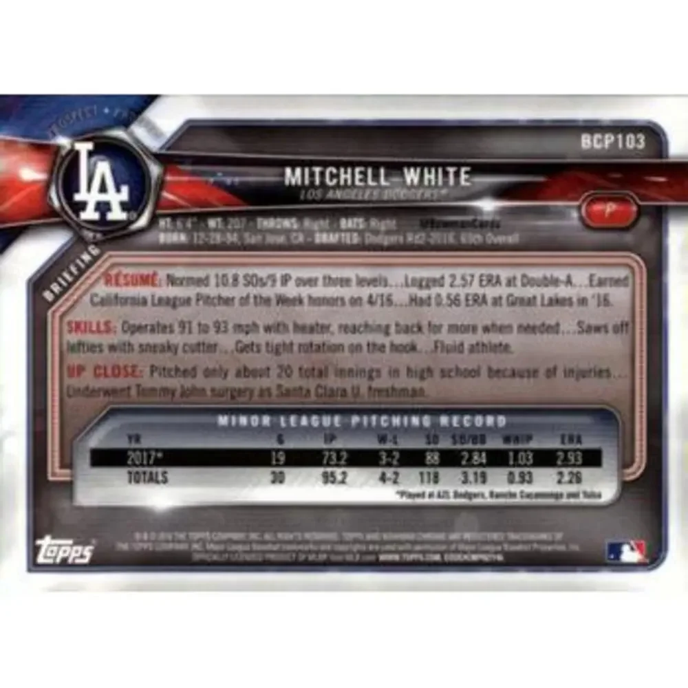 2018 Bowman Chrome Prospects Mitchell White BCP103 Los Angeles Dodgers